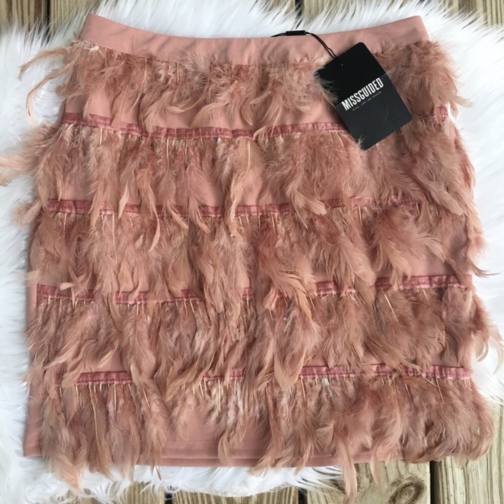 Missguided NWT Ostrich Feather Mauve Pink Skirt